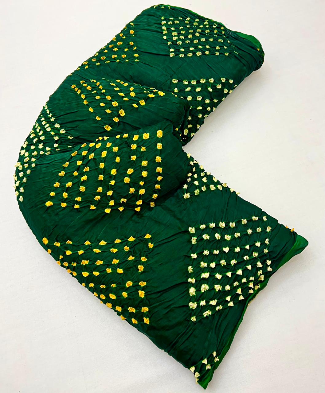 Supernal Green Pure Bandhni Zari Pallu Modal Soft Silk Saree With Blouse