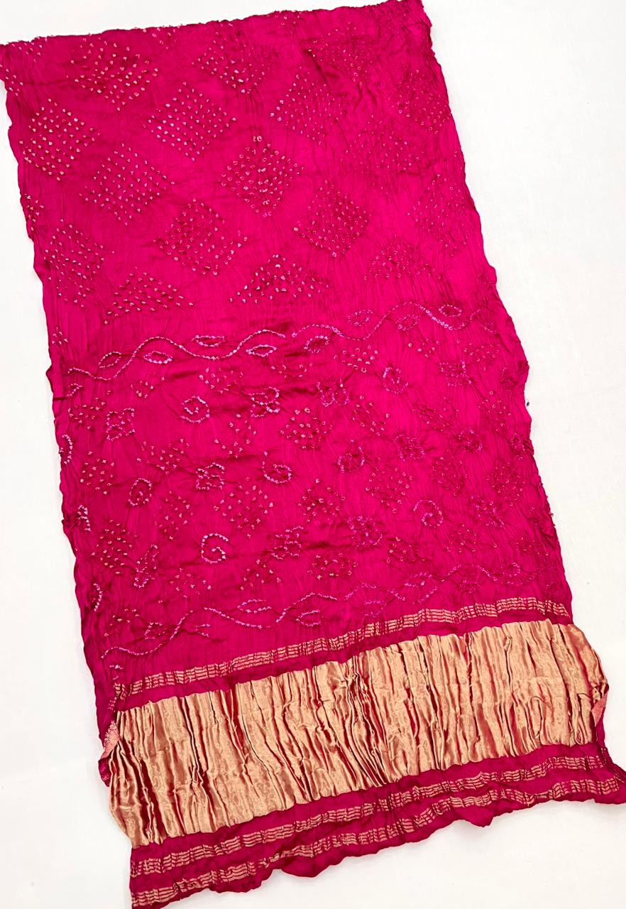 Quintessential Pink Pure Bandhni Zari Pallu Modal Soft Silk Saree With Blouse