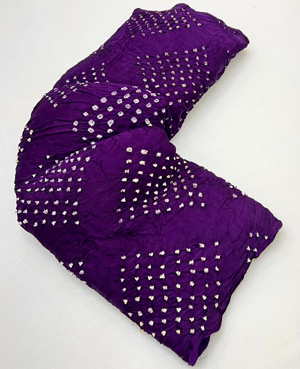 Tremendous Purple Pure Bandhni Zari Pallu Modal Soft Silk Saree With Blouse