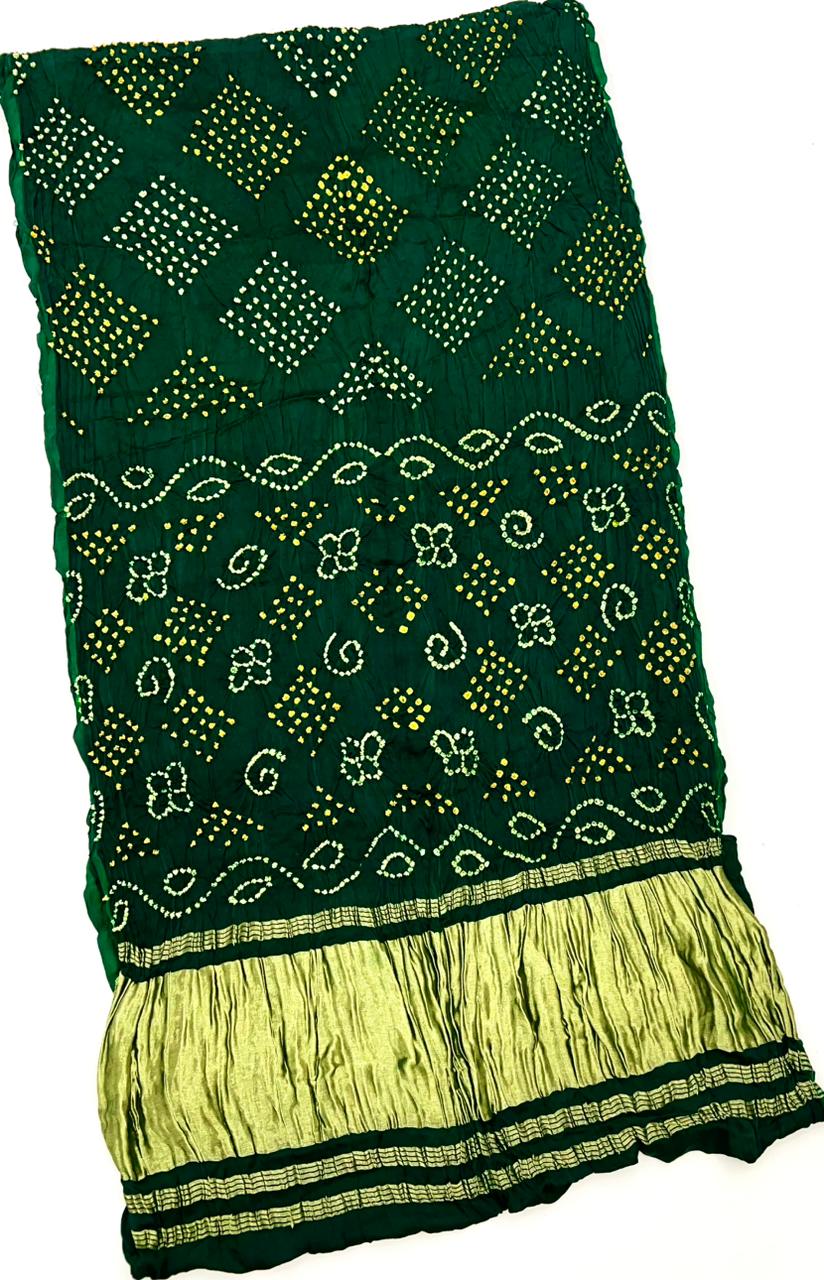 Supernal Green Pure Bandhni Zari Pallu Modal Soft Silk Saree With Blouse