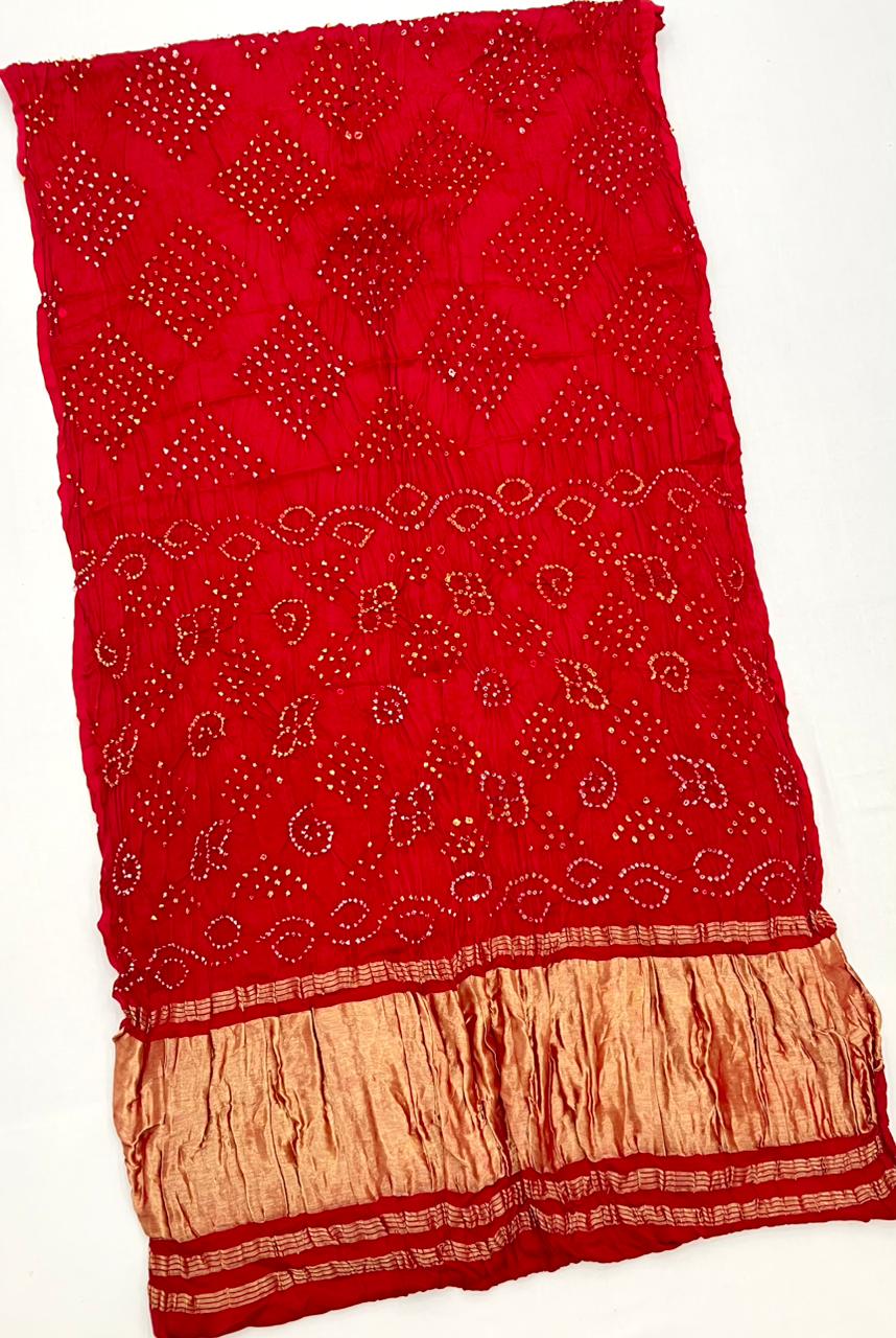 Imaginative Red Pure Bandhni Zari Pallu Modal Soft Silk Saree With Blouse