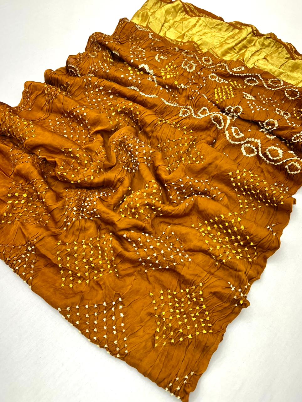 Enchanting Yellow Pure Bandhni Zari Pallu Modal Soft Silk Saree With Blouse