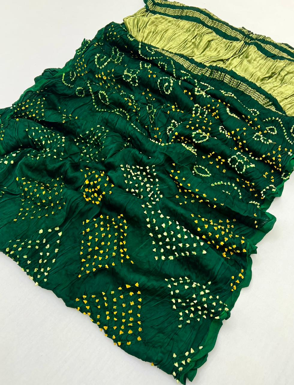 Supernal Green Pure Bandhni Zari Pallu Modal Soft Silk Saree With Blouse