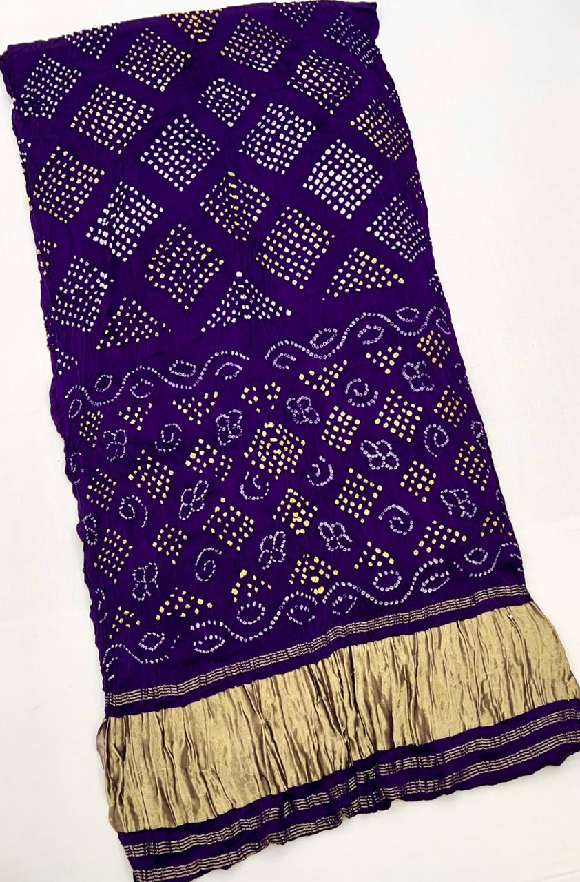 Fairytale Purple Pure Bandhni Zari Pallu Modal Soft Silk Saree With Blouse