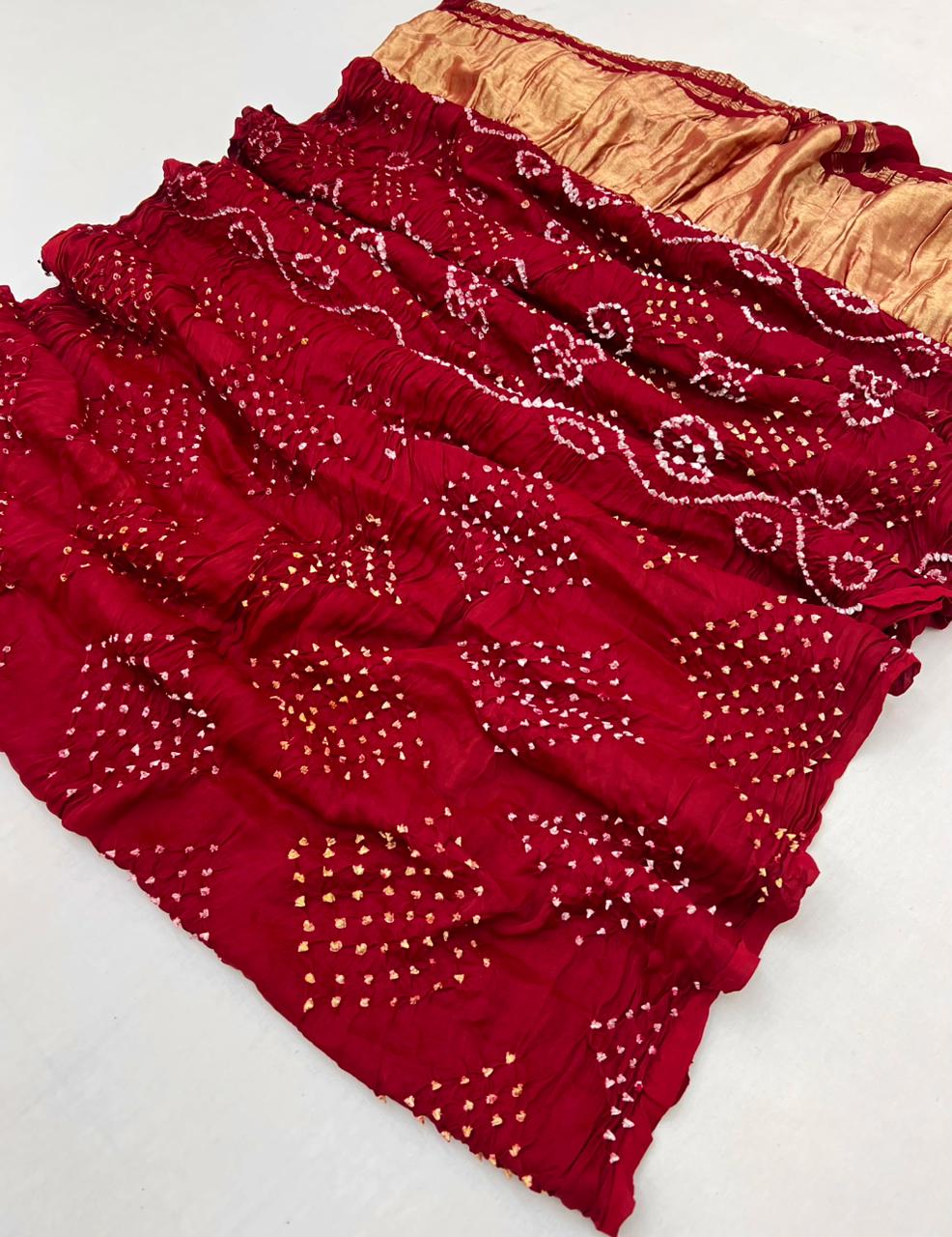 Charming Maroon Pure Bandhni Zari Pallu Modal Soft Silk Saree With Blouse