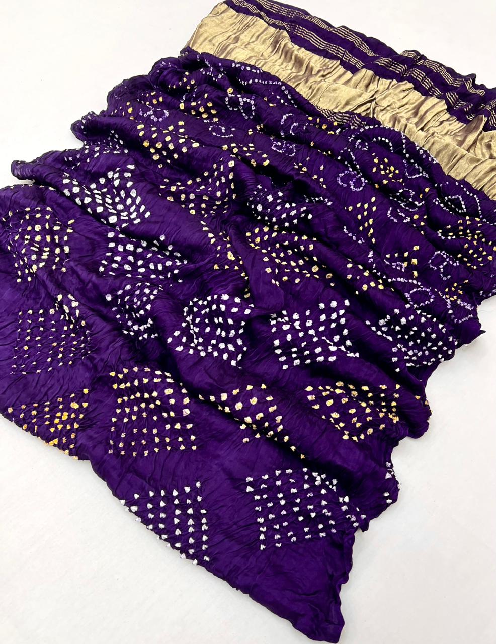 Fairytale Purple Pure Bandhni Zari Pallu Modal Soft Silk Saree With Blouse