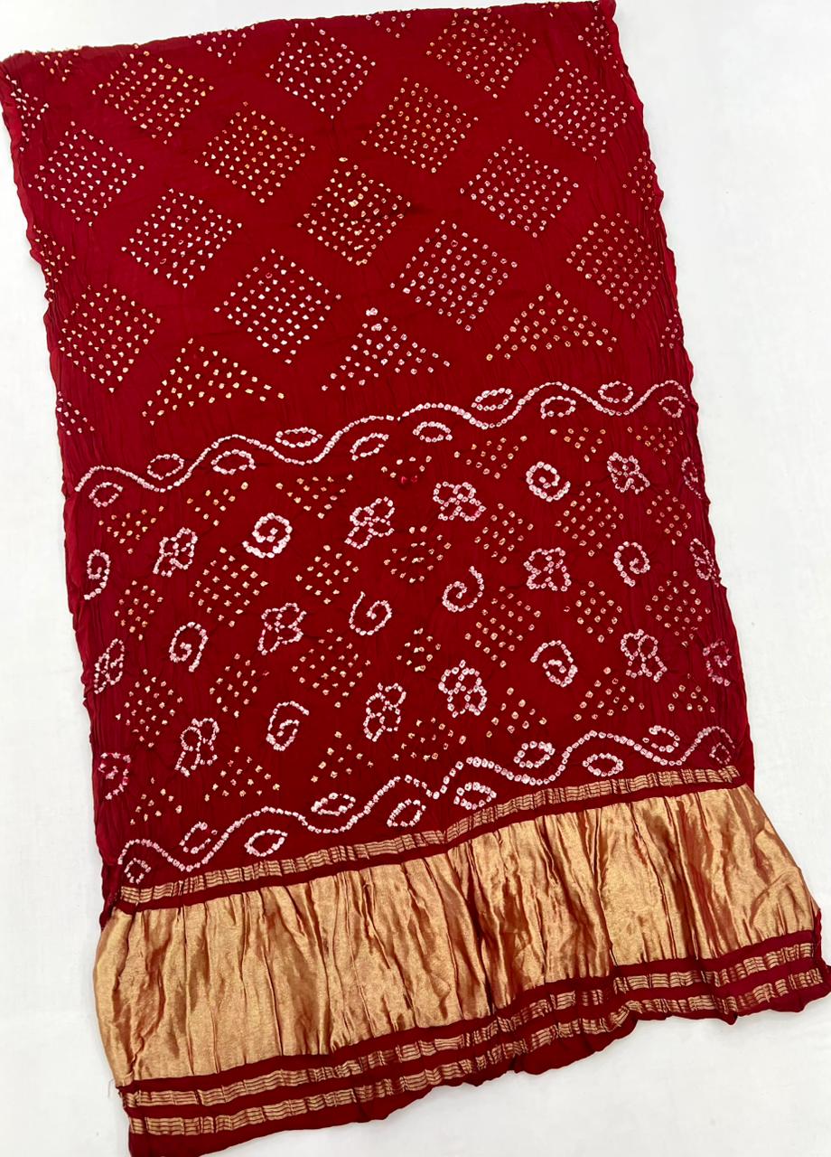 Charming Maroon Pure Bandhni Zari Pallu Modal Soft Silk Saree With Blouse
