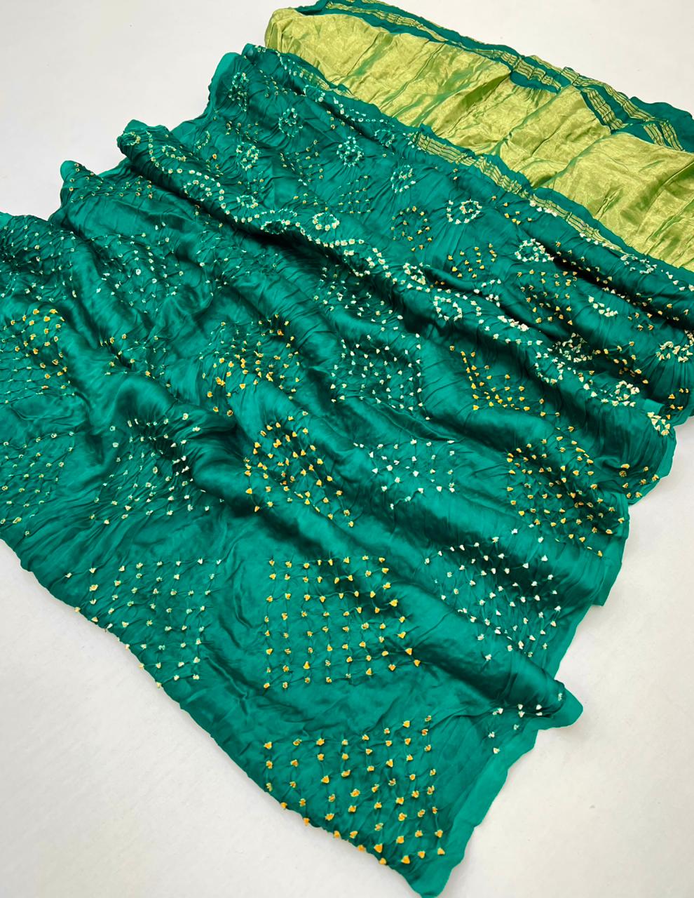 staylish Surfie Green Pure Bandhni Zari Pallu Modal Soft Silk Saree With Blouse