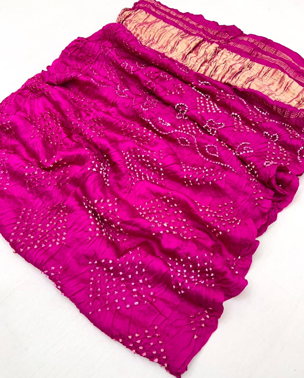 Stylish Pink Pure Bandhni Zari Pallu Modal Soft Silk Saree With Blouse