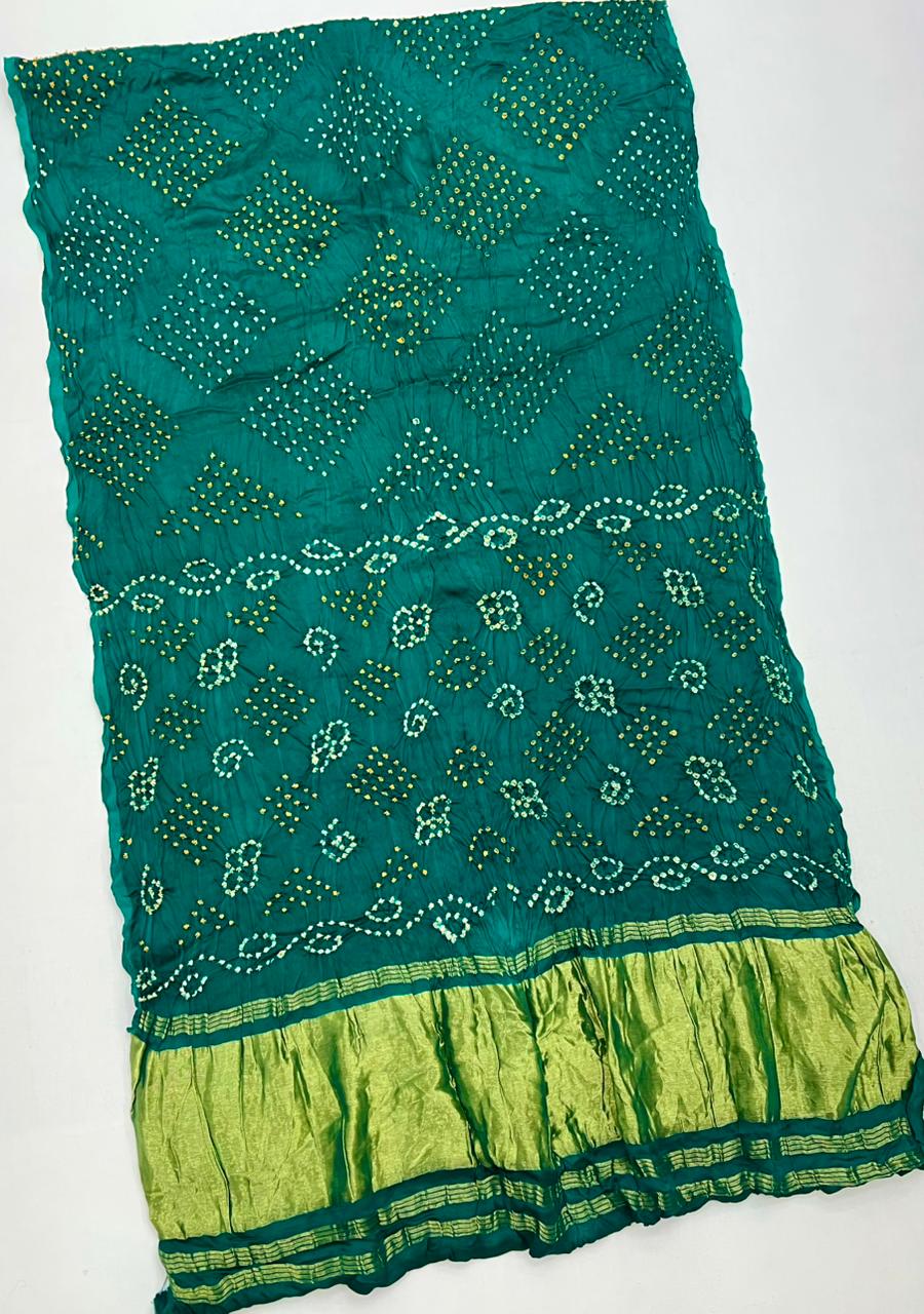 staylish Surfie Green Pure Bandhni Zari Pallu Modal Soft Silk Saree With Blouse