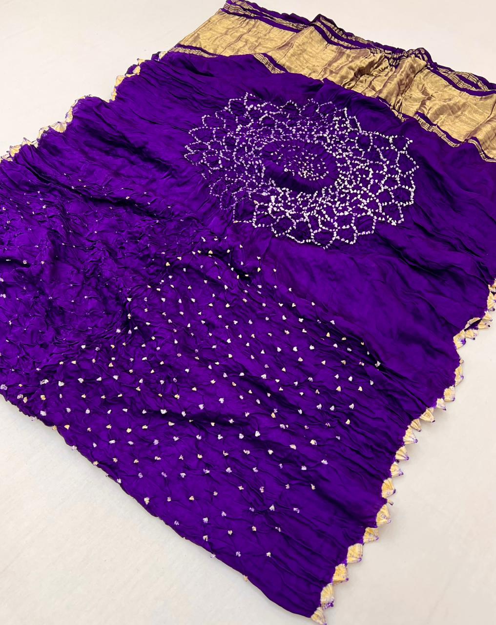 Splendorous Purple Pure Bandhni Zari Pallu Modal Soft Silk Saree With Blouse