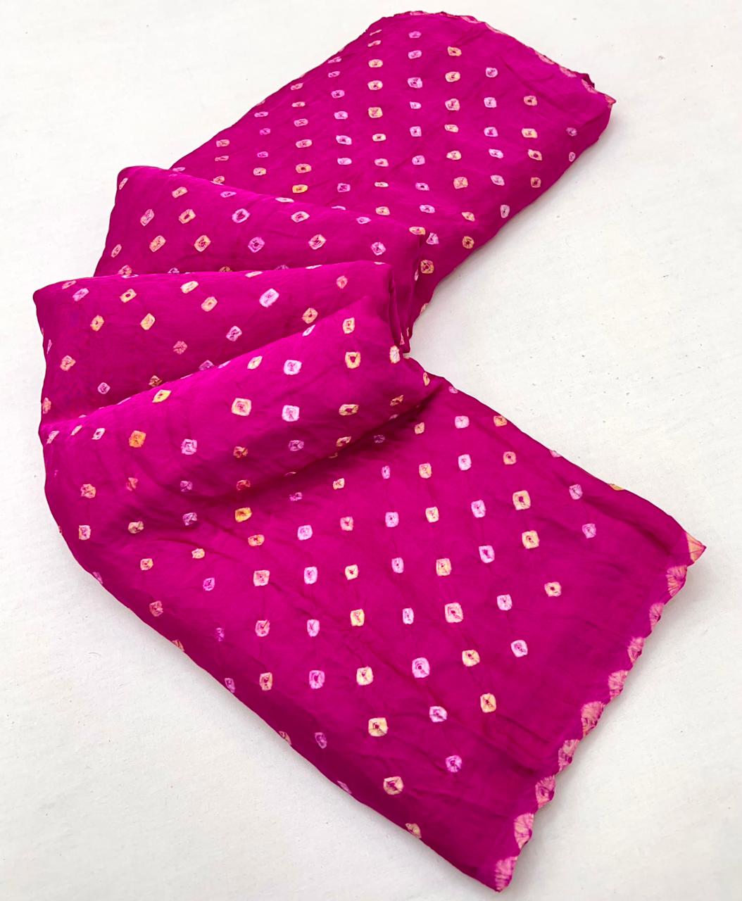 Flattering Dark Pink Pure Bandhni Zari Pallu Modal Soft Silk Saree With Blouse