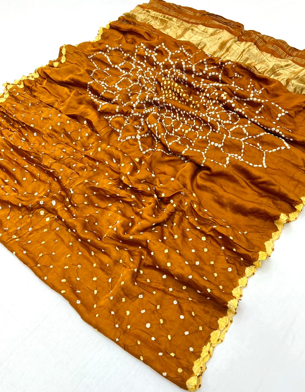 Incredible Yellow Pure Bandhni Zari Pallu Modal Soft Silk Saree With Blouse