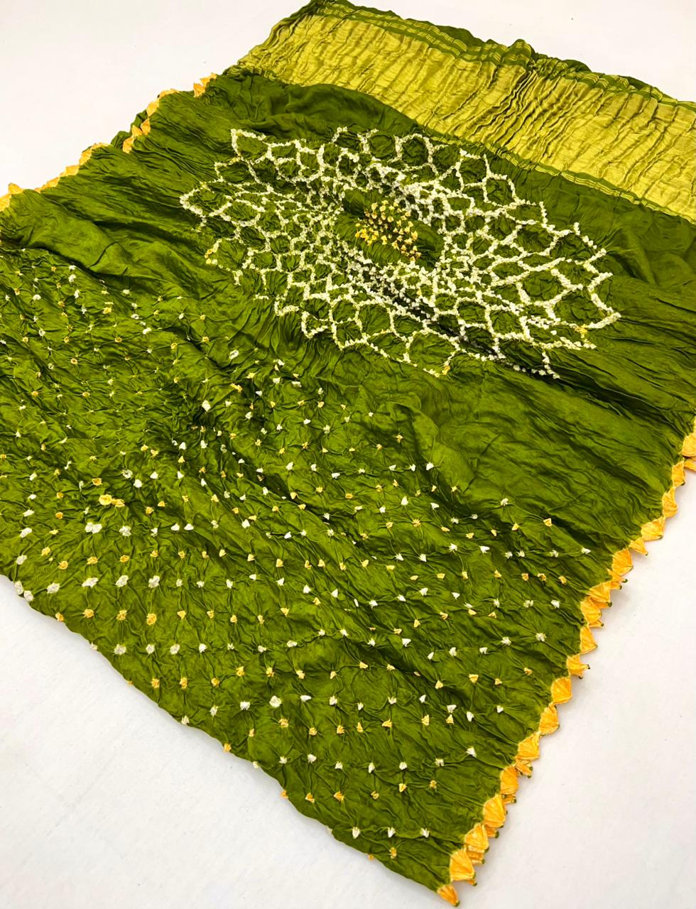 Deserving Green Pure Bandhni Zari Pallu Modal Soft Silk Saree With Blouse