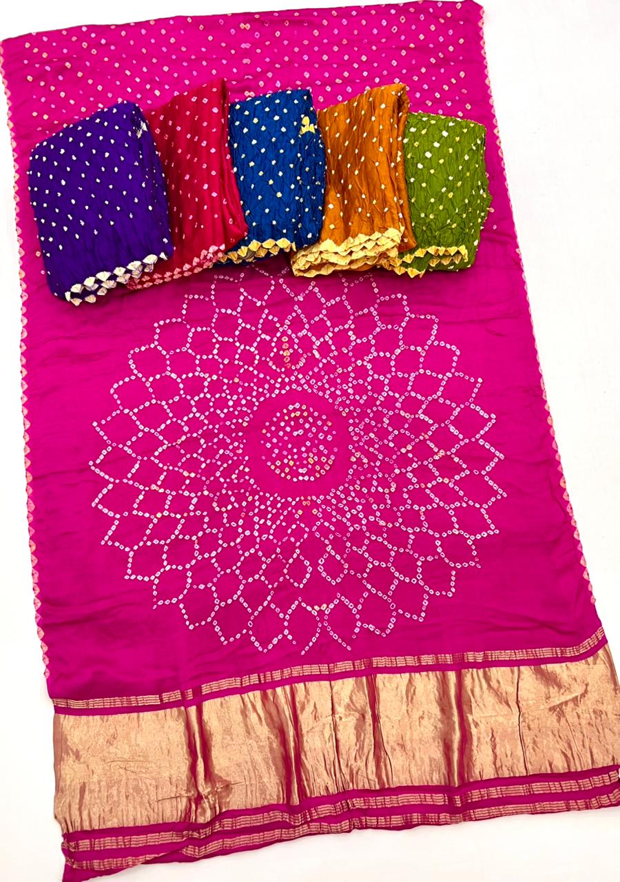 Incredible Yellow Pure Bandhni Zari Pallu Modal Soft Silk Saree With Blouse