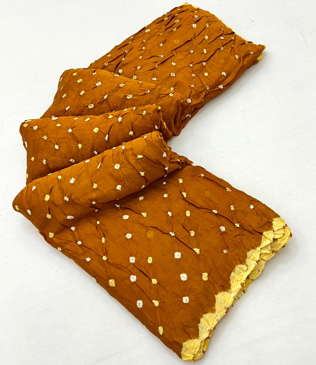 Incredible Yellow Pure Bandhni Zari Pallu Modal Soft Silk Saree With Blouse