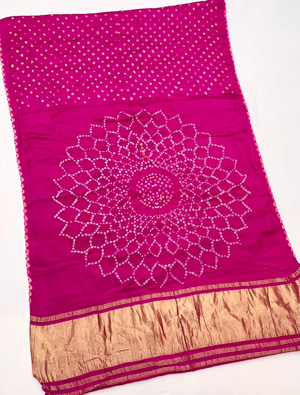 Flattering Dark Pink Pure Bandhni Zari Pallu Modal Soft Silk Saree With Blouse