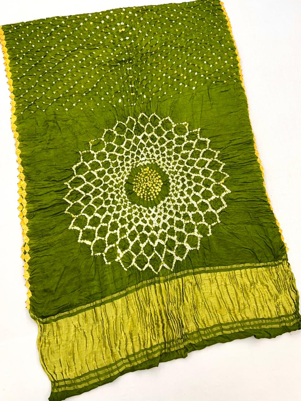 Deserving Green Pure Bandhni Zari Pallu Modal Soft Silk Saree With Blouse