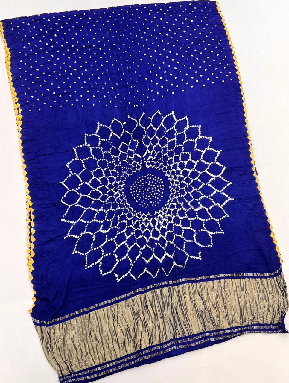 Eloquence Royal Blue Pure Bandhni Zari Pallu Modal Soft Silk Saree With Blouse