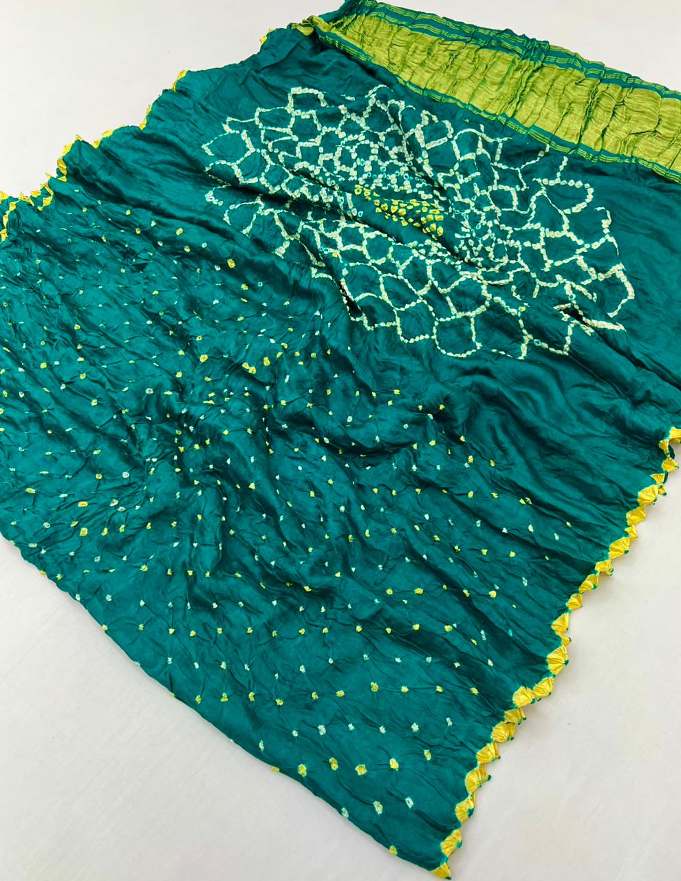 Traditional Firozi Pure Bandhni Zari Pallu Modal Soft Silk Saree With Blouse