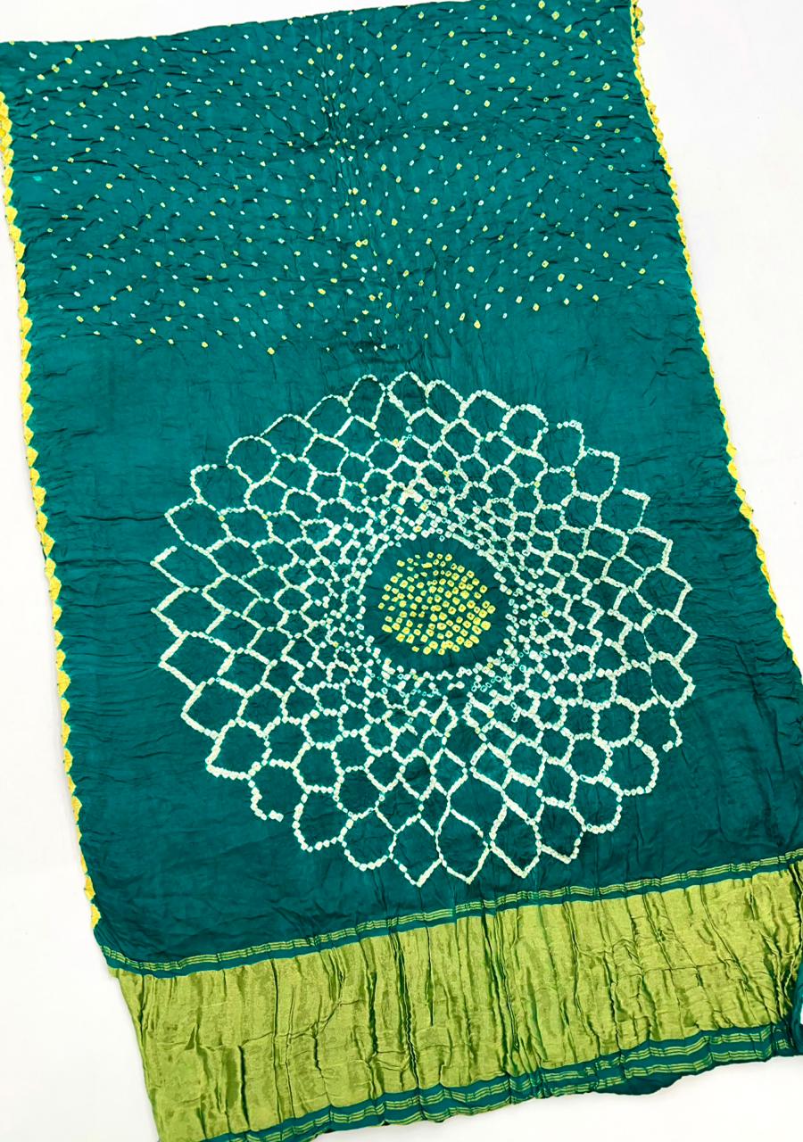 Traditional Firozi Pure Bandhni Zari Pallu Modal Soft Silk Saree With Blouse