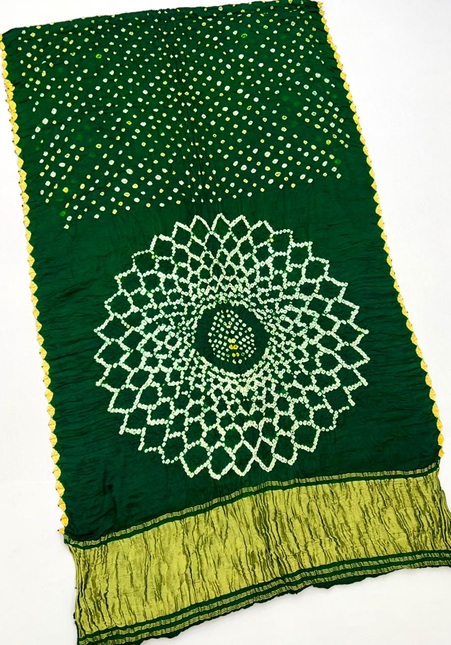 Classic Green Pure Bandhni Zari Pallu Modal Soft Silk Saree With Blouse