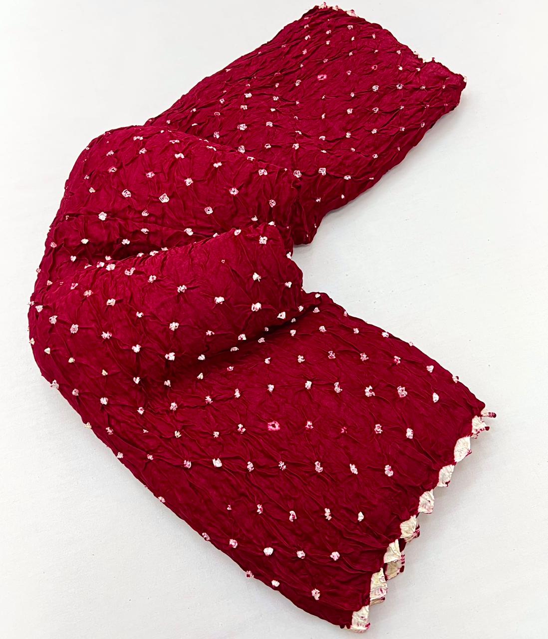 Twirling Maroon Pure Bandhni Zari Pallu Modal Soft Silk Saree With Blouse