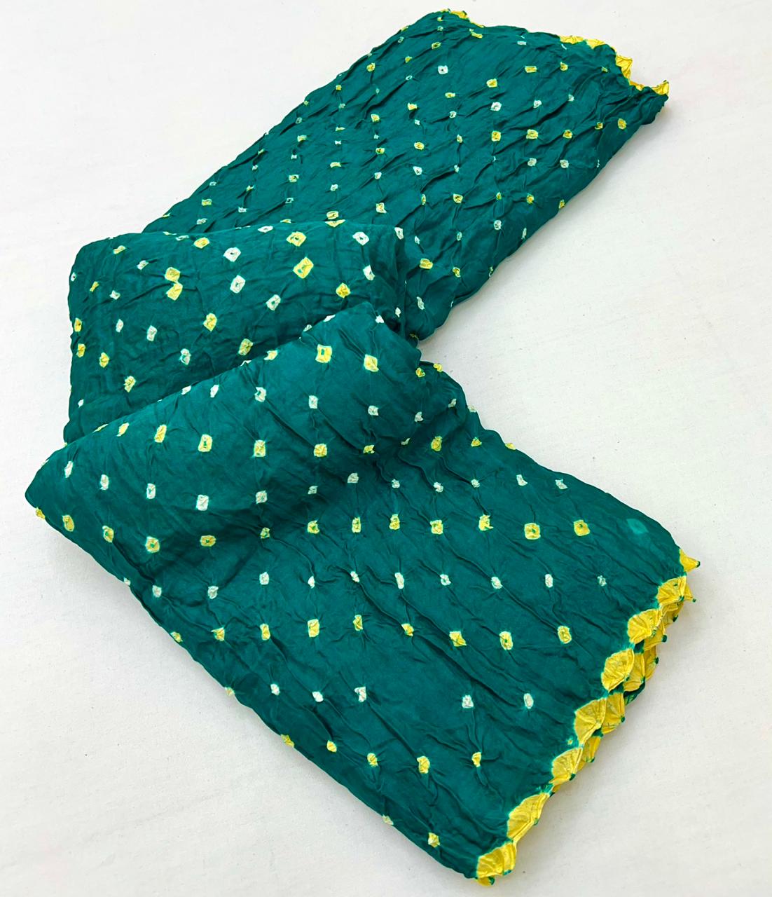 Traditional Firozi Pure Bandhni Zari Pallu Modal Soft Silk Saree With Blouse