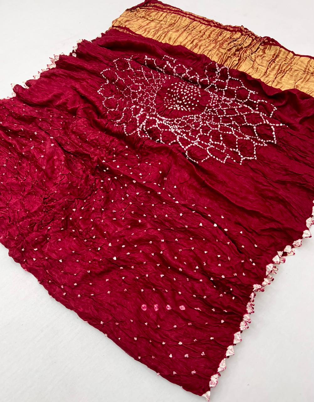 Twirling Maroon Pure Bandhni Zari Pallu Modal Soft Silk Saree With Blouse