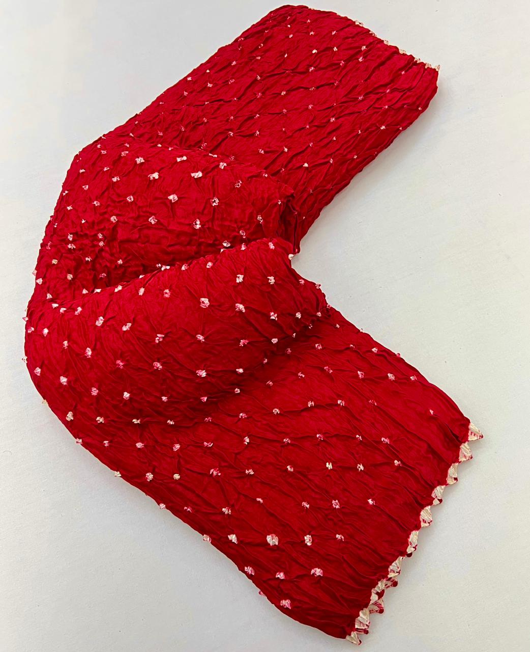 Flameboyant Red Pure Bandhni Zari Pallu Modal Soft Silk Saree With Blouse