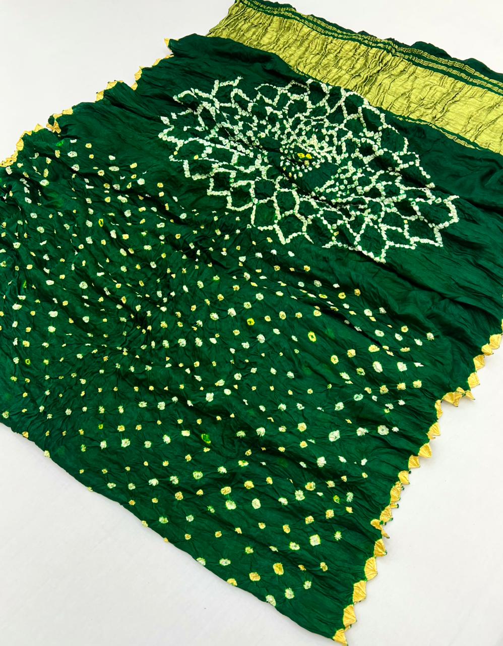 Classic Green Pure Bandhni Zari Pallu Modal Soft Silk Saree With Blouse