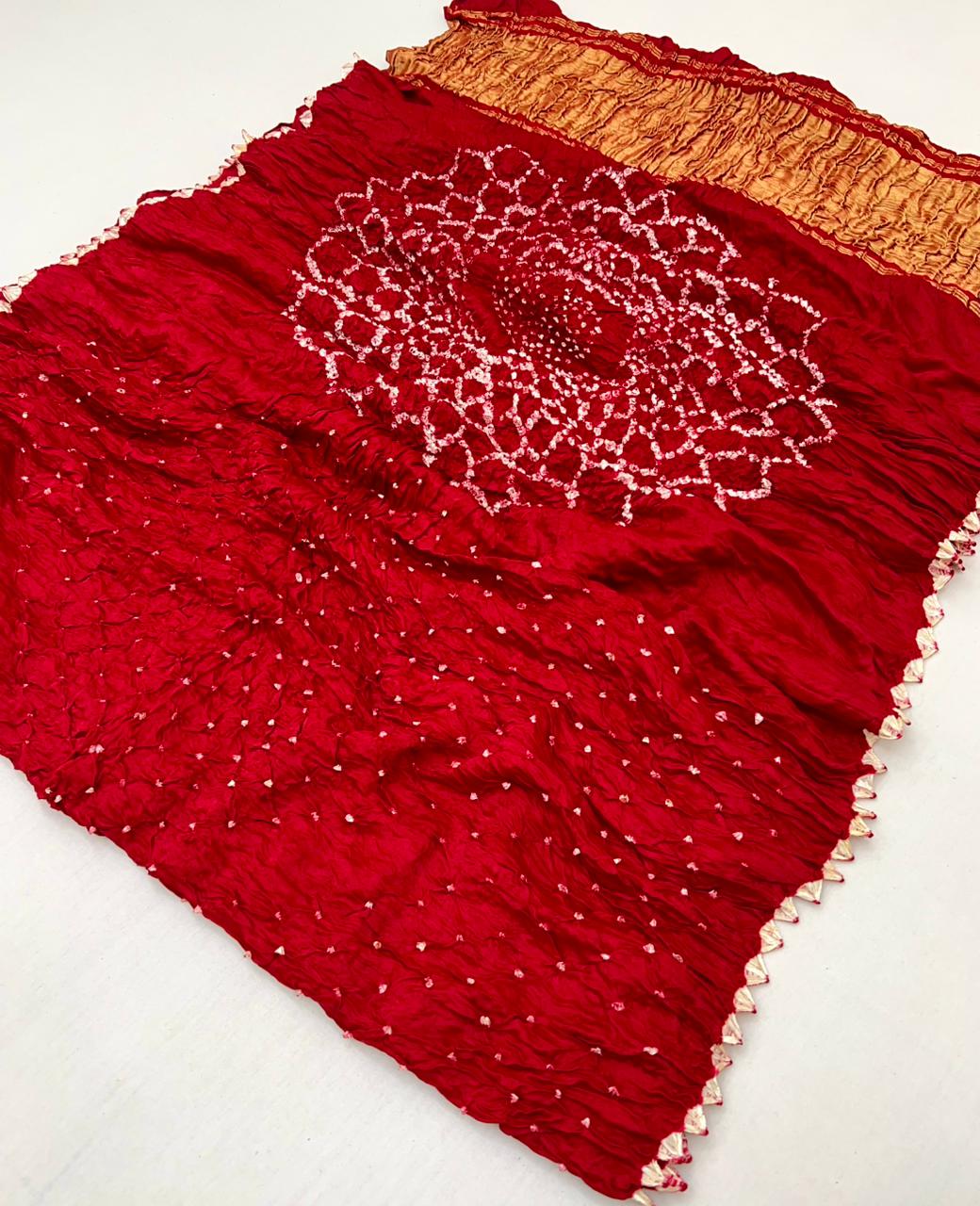 Flameboyant Red Pure Bandhni Zari Pallu Modal Soft Silk Saree With Blouse