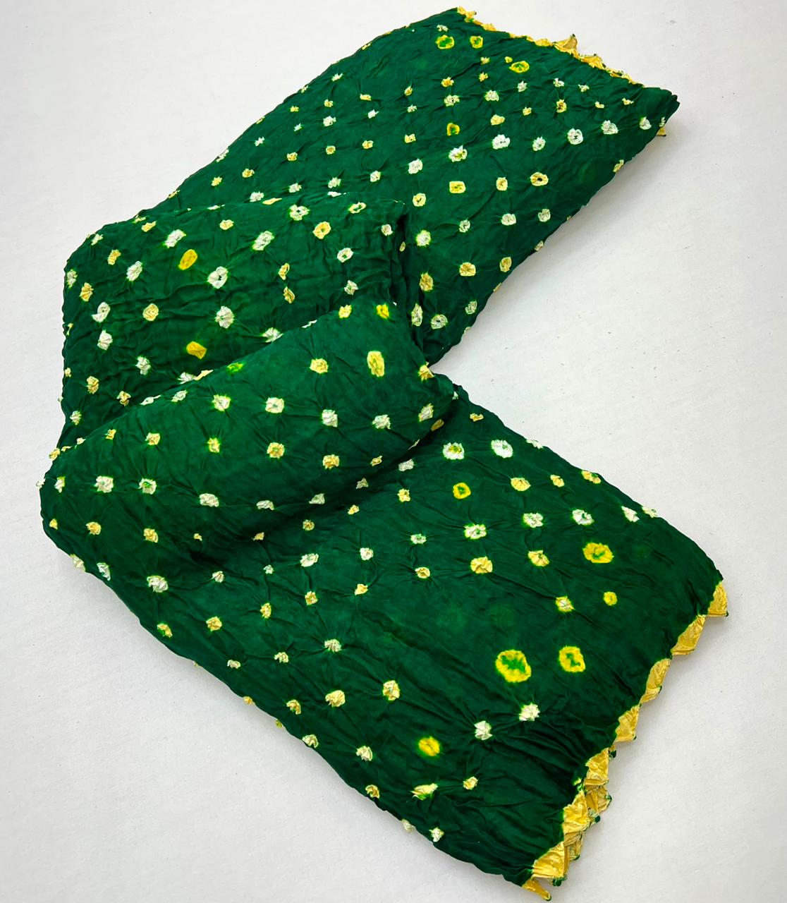 Classic Green Pure Bandhni Zari Pallu Modal Soft Silk Saree With Blouse