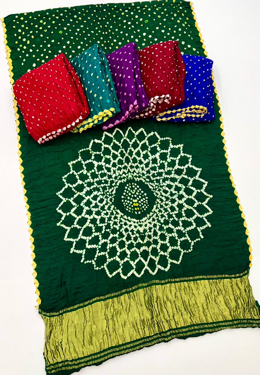 Traditional Firozi Pure Bandhni Zari Pallu Modal Soft Silk Saree With Blouse