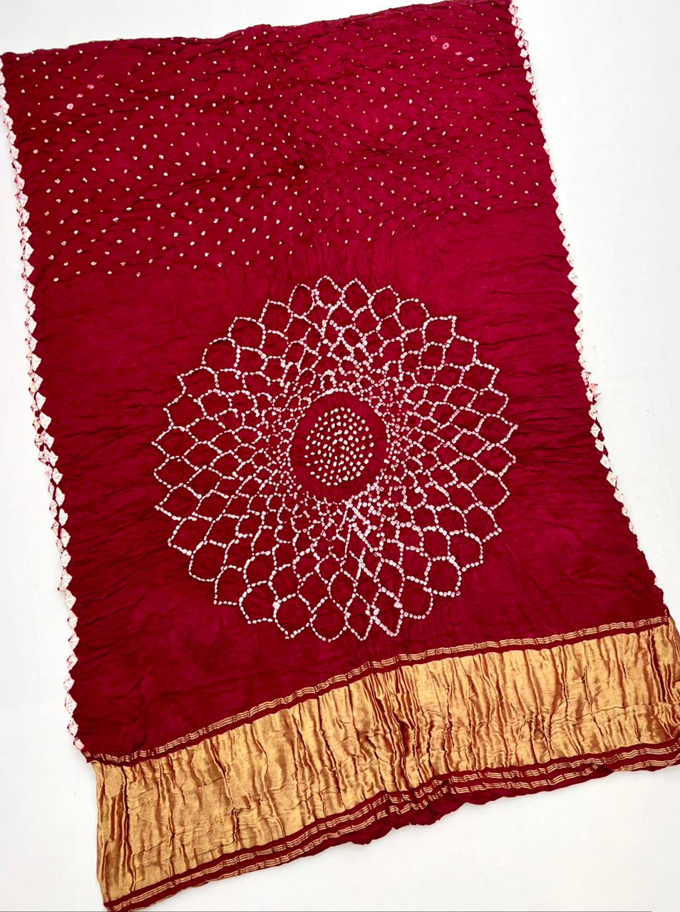 Twirling Maroon Pure Bandhni Zari Pallu Modal Soft Silk Saree With Blouse