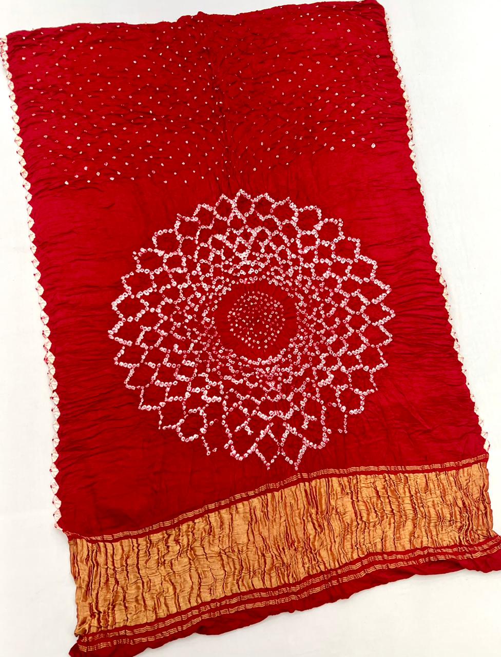 Flameboyant Red Pure Bandhni Zari Pallu Modal Soft Silk Saree With Blouse