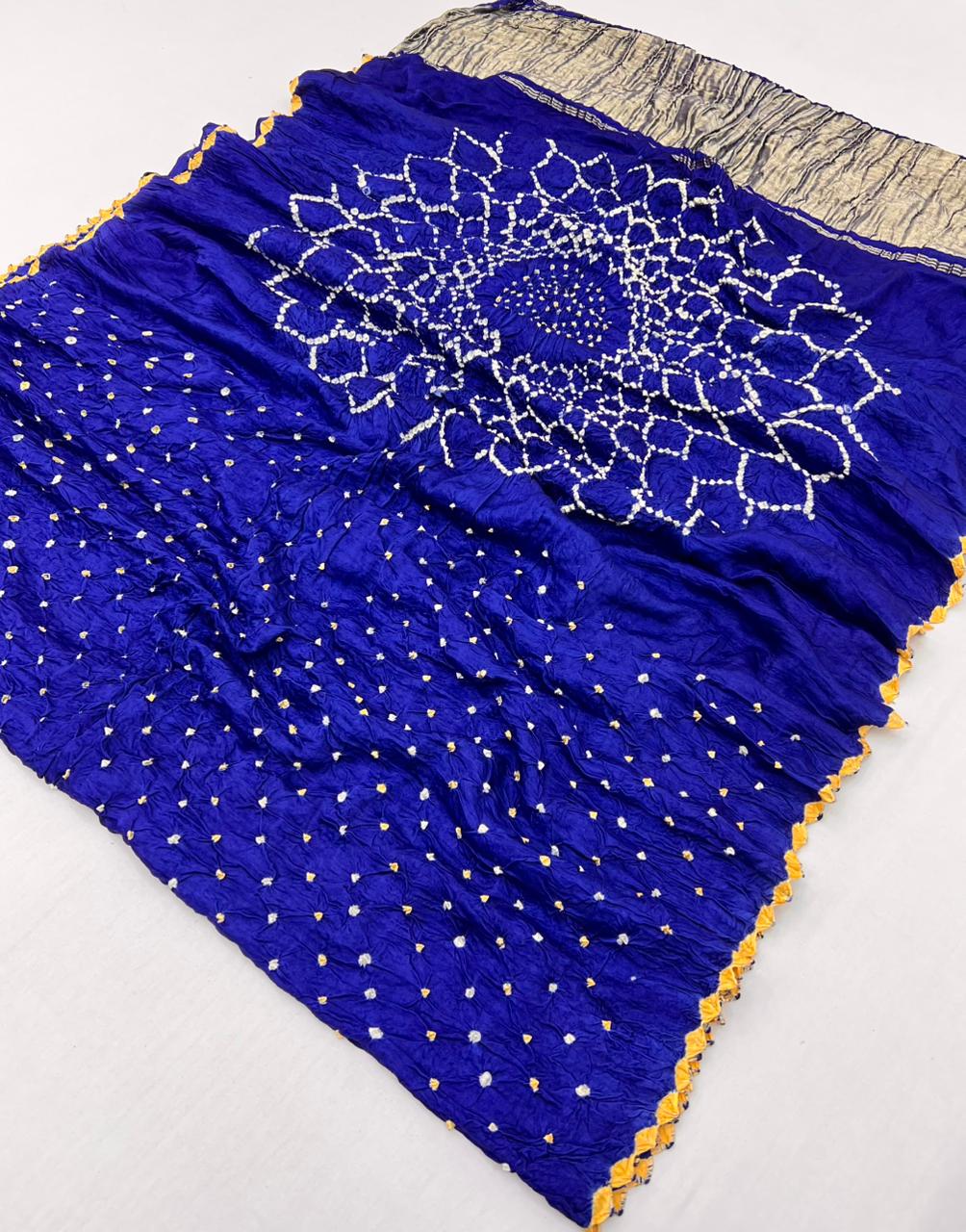 Eloquence Royal Blue Pure Bandhni Zari Pallu Modal Soft Silk Saree With Blouse