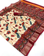 Adorable Cream Chhapa Silk Bhaglpuri Patola Saree