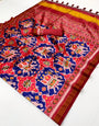 Lustrous Royal Blue Handloom Patola Soft Silk Saree