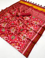 Dazzling Maroon Handloom Patola Soft Silk Saree