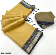 Lemon yellow Handloom Silk Saree with Contrast Border & Tussels