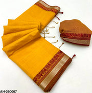 Mango Yellow Handloom Silk Saree with Contrast Border & Tussels