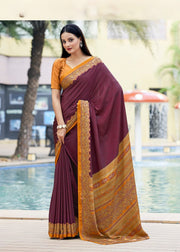 Wine Berry The Royale Weave Printed Crepe Silk Saree