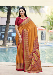 Faded Mustard yellow The Royale Weave Printed Crepe Silk Saree