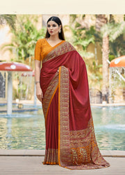 Pale Burgandy The Royale Weave Printed Crepe Silk Saree