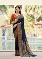Smokey Black The Royale Weave Printed Crepe Silk Saree