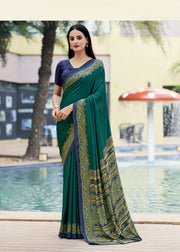 Deep Sea green The Royale Weave Printed Crepe Silk Saree