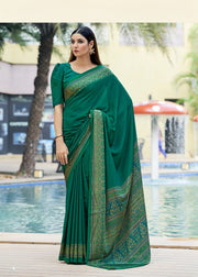 Finch Green The Royale Weave Printed Crepe Silk Saree