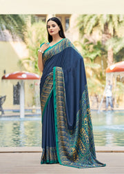 Bluewood Grey The Royale Weave Printed Crepe Silk Saree