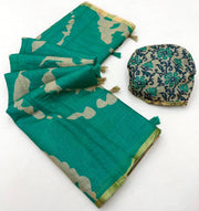 Pine Green Printed Cotton Silk Saree With Blouse Piece